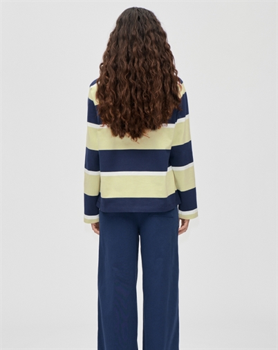 Stine Goya - Polo Long Sleeve Top - Yellow and Navy Blue Stripes